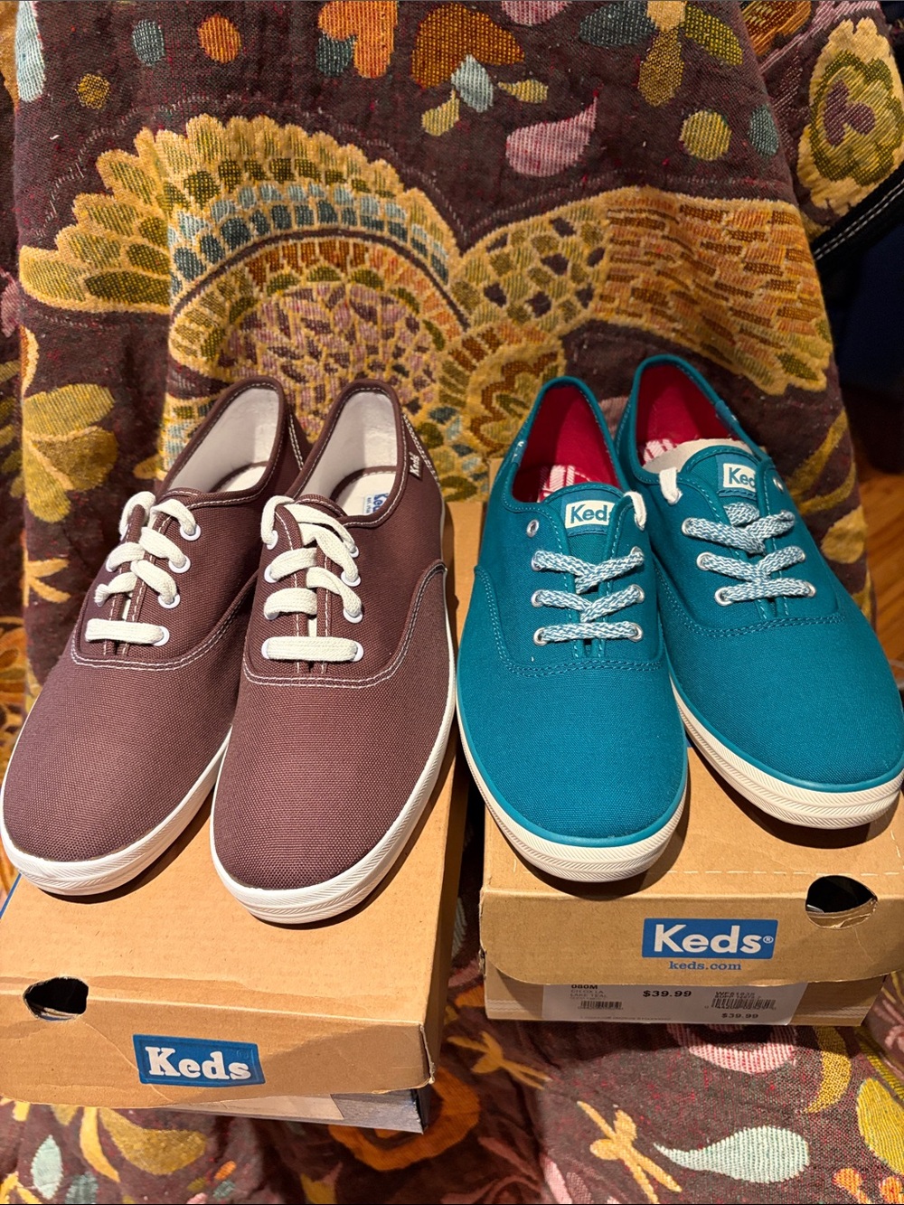 Keds Kids Brown and Teal Canvas Lace-Up Sneakers